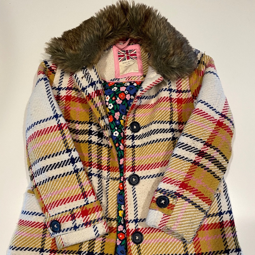 Mini boden wool plaid coat